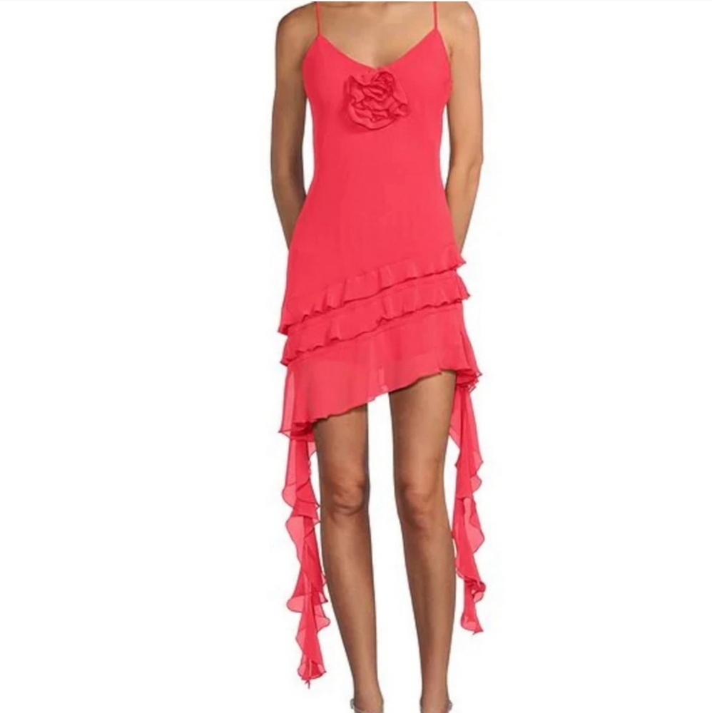 NWT Gianni Bini Pink Rose / Rosette Mini Chiffon Dress Size 10